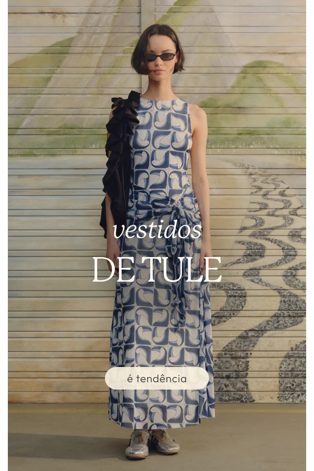 vestido longo tule azul e branco FARM Rio. leva!