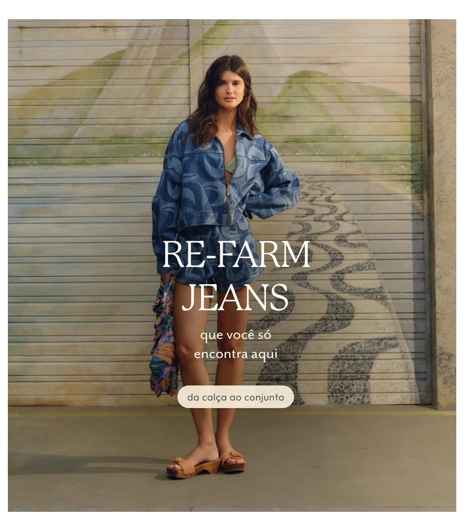 conjunto jeans FARM estampado: jaqueta e short. conheça!