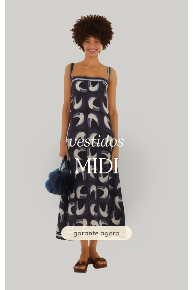 vestido decote reto azul tuca tropical. confira os vestidos midi